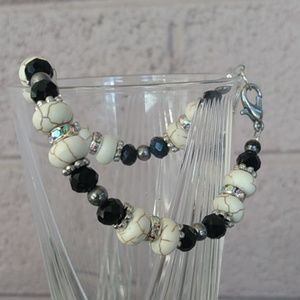 White Turquoise and black crystal bracelet